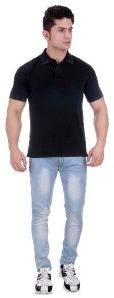 Girggit Overdyed Black Pique Cotton Polo T-Shirt With Cold Pigment Wash