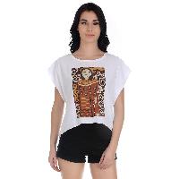 Girggit Round Neck Knitted Woven Front Panel Printed Crop Top