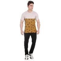 Girggit Round Neck Oatmeal Melange Cotton T-Shirt For Men With Floral Graphic