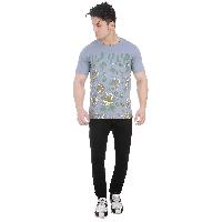 Girggit Round Neck Silver Grey Cotton T-Shirt For Men With Floral Graphic