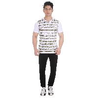 Girggit Round Neck White cotton t shirt With All Over Multi Tribal Stripe Graphic