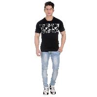 Round Neck Black Cotton T-Shirt For Men With Floral Graphic
