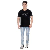 Round Neck Black Cotton T-Shirt For Men With Brand Graphic
