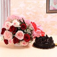 12 Red Pink Roses Bouquet