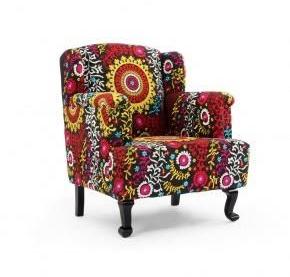 Embroidered Black Wing Chair