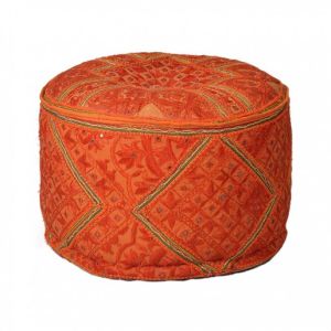 Embroidered Orange Pouffe