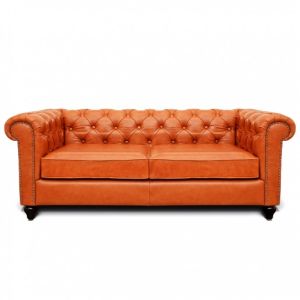 Jacob Chesterfield 3 Seater Sofa: Tangerine, Leather