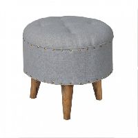 Linen Upholstered Round Ottoman/ Stool
