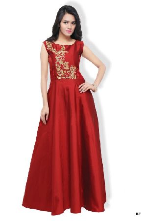 KF Attractive Maroon Mohe Heavy Embroidered A-line Gown