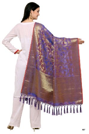 KF BlueGolden Banarasi Style Dupatta with Tassel