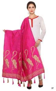 KF Pink Golden Banarasi Dupatta with Crane Bird Design