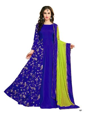 KF Royal Blue Banarasi Silk Embroidered A-Line Gown