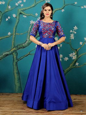 KF Stylish Royal Blue Embroidered Anarkali Gown