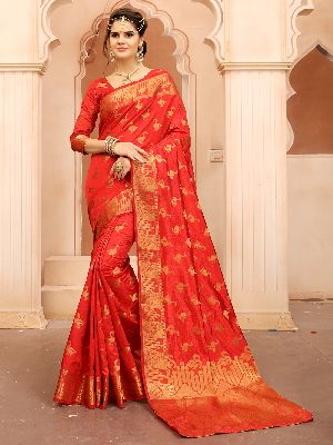 Krutifashion Red Banarasi Style Saree