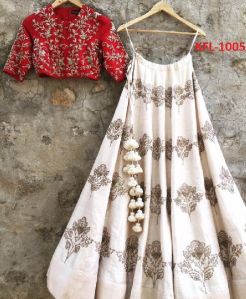 off white malbouri silk designer lahenga choli