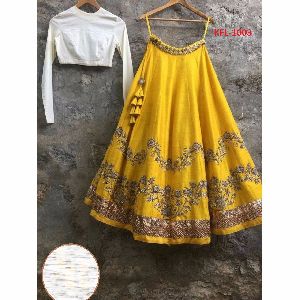 yellow malbouri silk designer lahenga choli