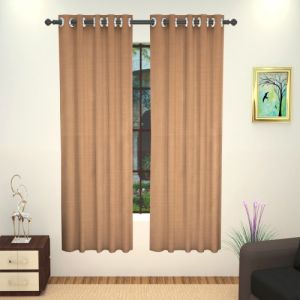 Lushomes Beige Art Silk Window Curtain with Polyester Lining