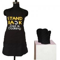 (1 Apron & 2 Oven Mittens) Lushomes Cotton Black Witty Dad Cooking Apron Set