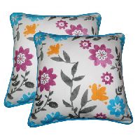 Lushomes Co-ordinating Cord Piping Flower Printed Cotton Cushion Covers
