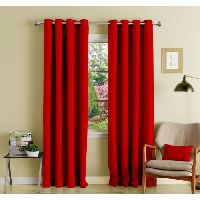 Lushomes 8 Metal Eyelets Door Plain Red Polyester Blackout Curtains