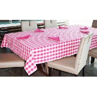 Lushomes Yarn Dyed Lilac Checks 6 seater Table cloth & Napkins Set (7 pcs)