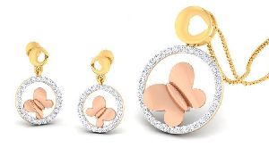 14kt Gold Butterfly Diamond Pendant Set