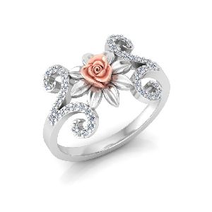 White Gold Diamond Engagement Ring Flower Concept