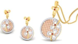 14kt Gold Net Concept Diamond Pendant Set