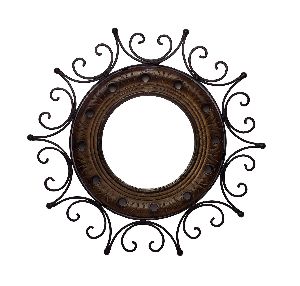 Wood Iron Sun Shaped Mirror Wall Hanging