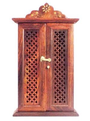 Wooden Double Door Wall Hanging Box with Key Hooks
