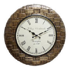 Copper Brown Wood Brass Fitted Wall Clock