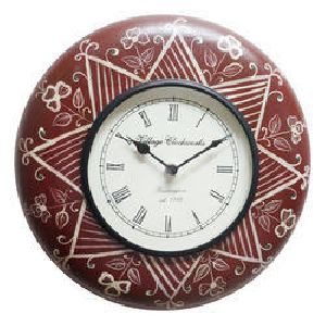 Red Color Painted Wooden Wall Clock