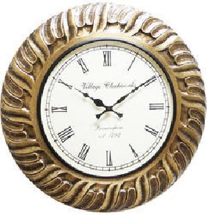 Round Wood Brass Fitted Wall Clock