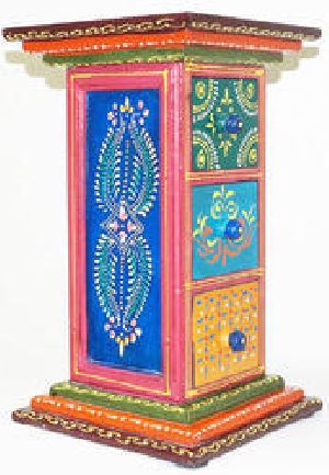 Wooden Hand Painted Pillar Drawers