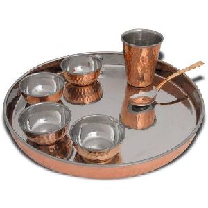 steel copper thali with bowl set