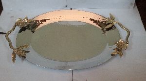steel oval tray with brass flower handles