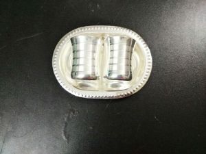 Silver Coated Tray With Two Glass