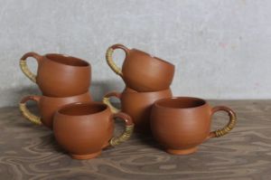 terracotta tea cup with Cane Craft