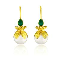 Gold Petal Pearl Earrings