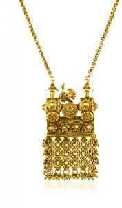 Peacock Chariot Floral Mesh Gold Plated Necklace