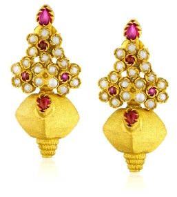 Pearl Red Gemstone Temple Earrings