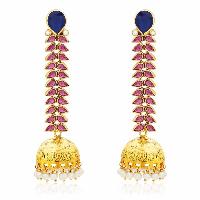 Pink Blue Gemstone Vine Jhumki