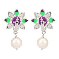 Purple Enamel Peacock Pearl Drop Earrings