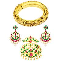 Red Green Gemstone Gold Plated Set