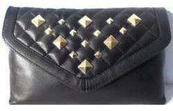 Ladies Leather Black Quilted Pouch