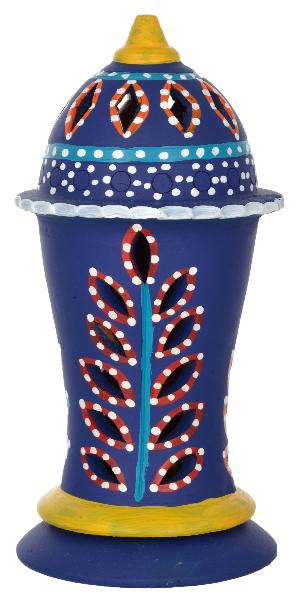 RURALSHADES Terracotta Hand Painted Blue Table Lamp Handicraft