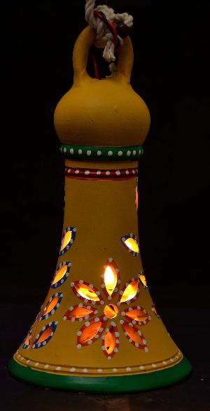 RURALSHADES Terracotta Hand Painted Hanging Bell Lamp Handicraft