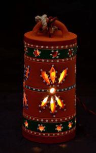 RURALSHADES Terracotta Hand Painted Hanging Lamp Handicraft Orange