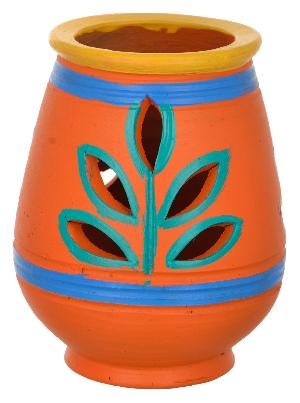 RURALSHADES Terracotta Hand Painted Orange Diya Diffuser Handicraft