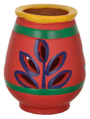 RURALSHADES Terracotta Hand Painted Red Diya Diffuser Handicraft